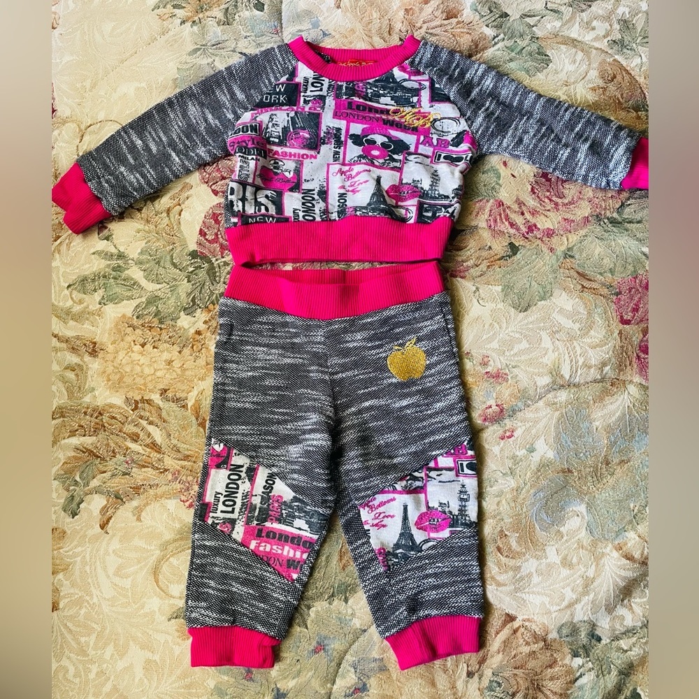 Girls Apple Bottoms | Gray Paris Sweatshirt & Sweatpants Size 12M